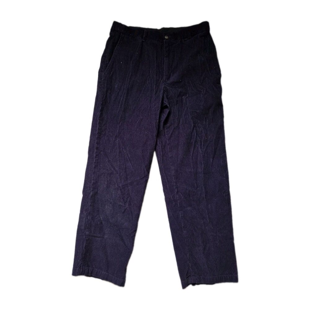 Haggar Navy Blue Corduroy Flat Front Pants Mens 34x29 100% Cotton EUC